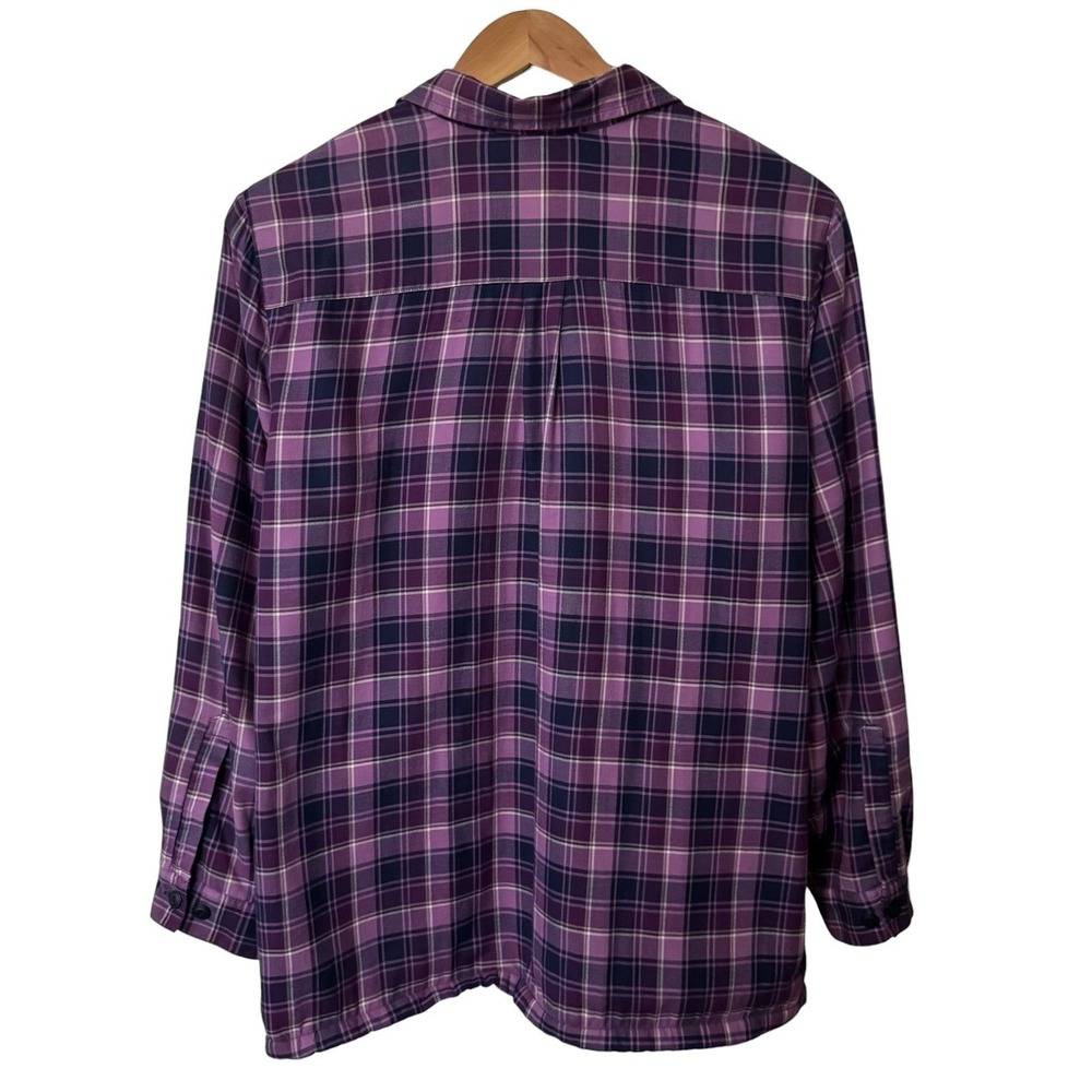 LL Bean Womens Purple Navy White Plaid Fleece Lined Flannel Shacket Jacket XL - Picture 5 of 11